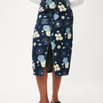 Falda Vaquera Midi Flores - ECRU