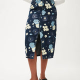 Falda Vaquera Midi Flores - ECRU