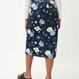 Falda Vaquera Midi Flores - ECRU