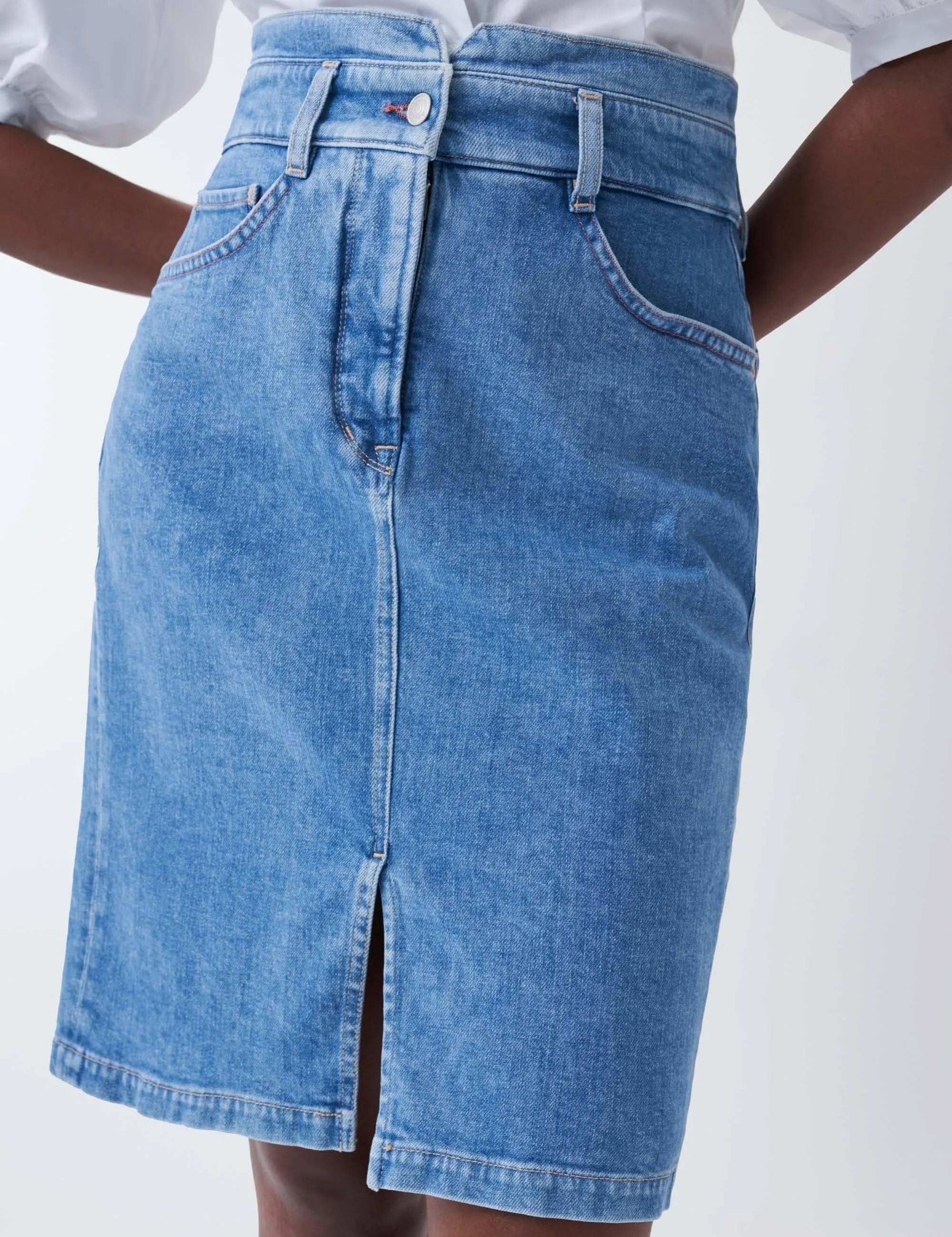 Falda vaquera Push In Secret Glamour con detalle en el cinturón - ECRU