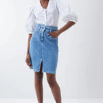 Falda vaquera Push In Secret Glamour con detalle en el cinturón - ECRU