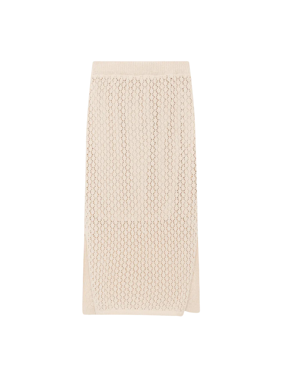 Falda Wild Pony Midi de Punto Calado con Abertura Beige - ECRU