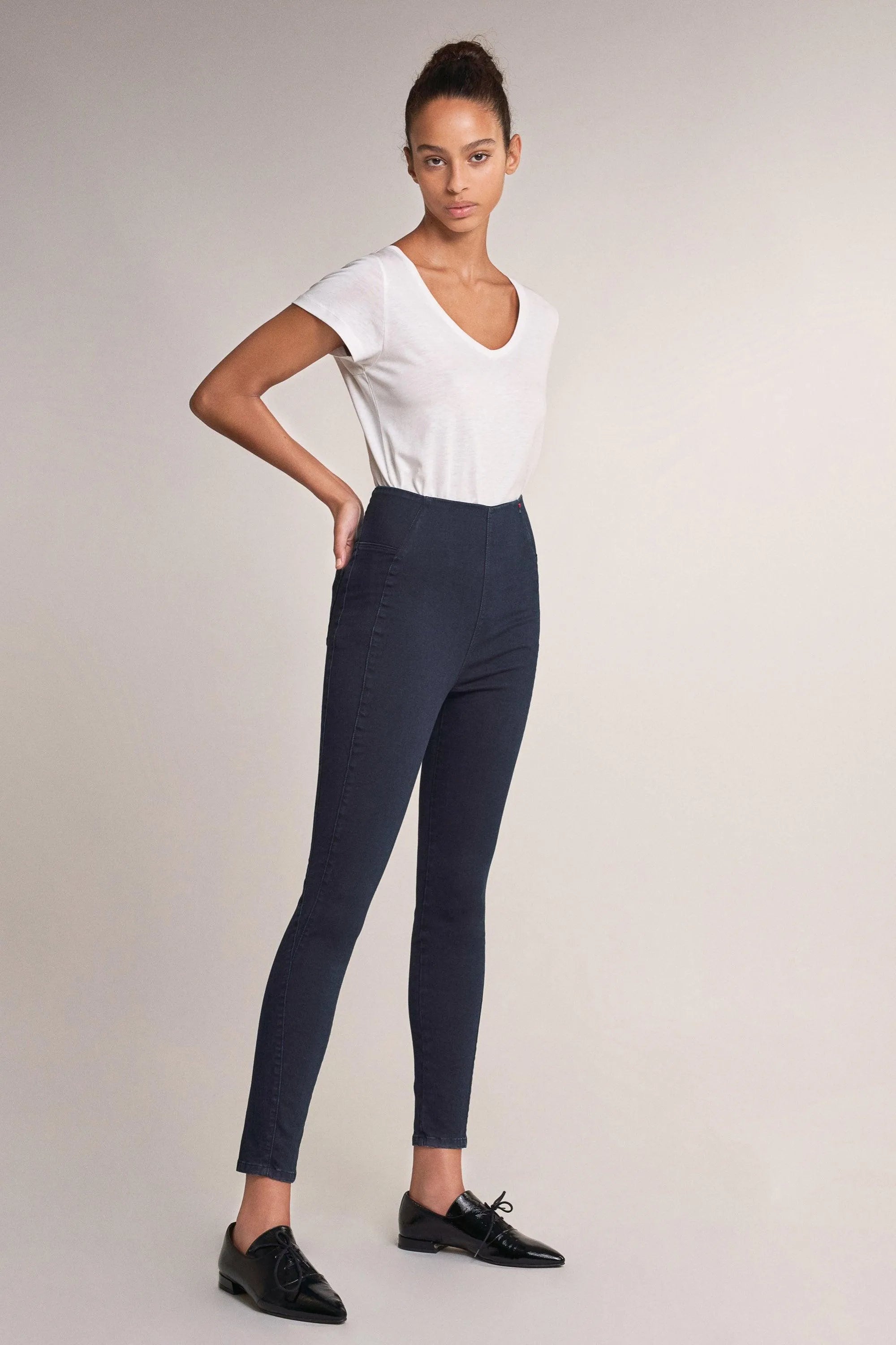 Jegging De Tiro Alto De Denim Oscuro - ECRU