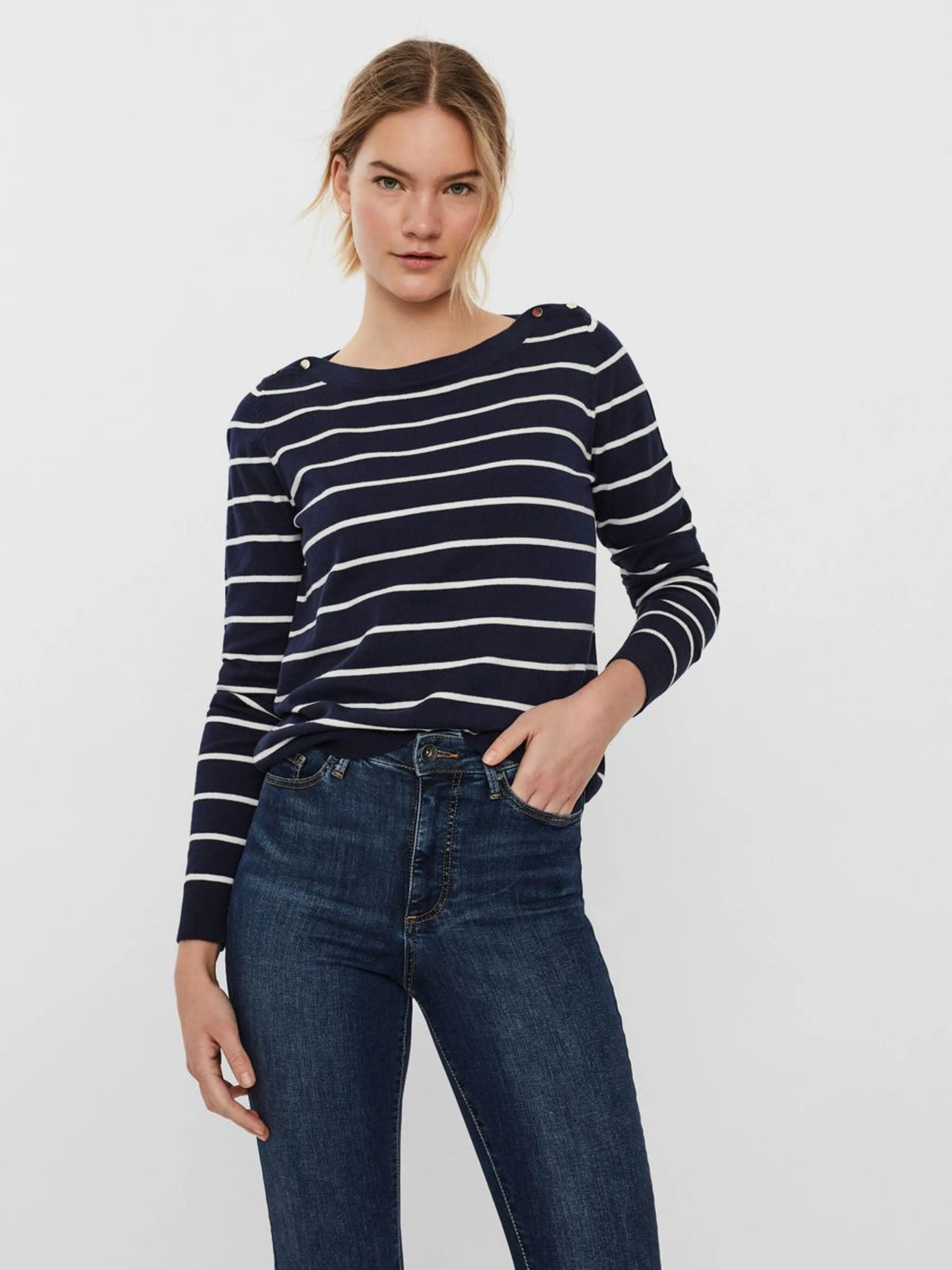 Jersey a Rayas y Cuello Barca Alma - ECRU