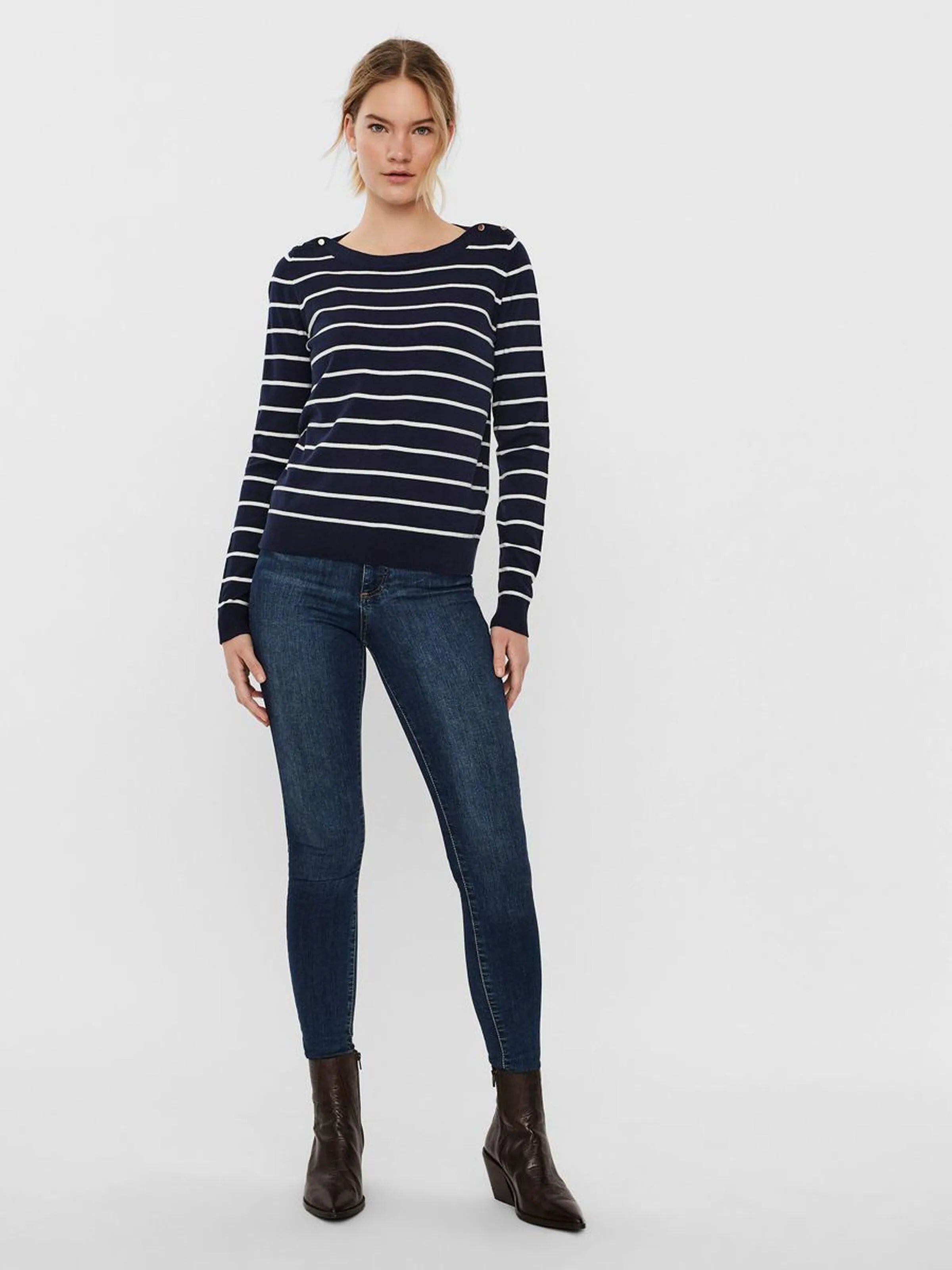 Jersey a Rayas y Cuello Barca Alma - ECRU