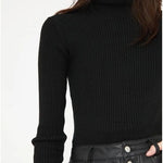 Jersey ajustado de punto canalé con cuello alto y manga larga negro - ECRU