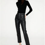 Jersey ajustado de punto canalé con cuello alto y manga larga negro - ECRU