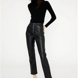 Jersey ajustado de punto canalé con cuello alto y manga larga negro - ECRU