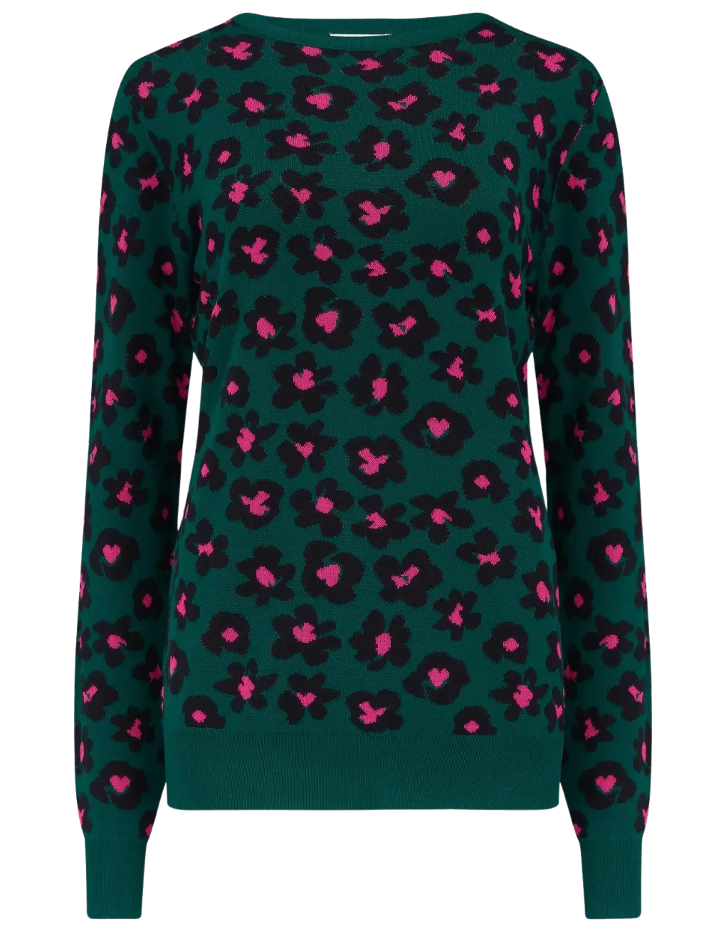 Jersey Callie Dark Green Floral Animal - ECRU