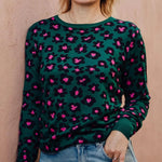 Jersey Callie Dark Green Floral Animal - ECRU