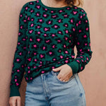 Jersey Callie Dark Green Floral Animal - ECRU