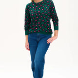 Jersey Callie Dark Green Floral Animal - ECRU