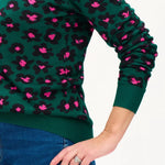 Jersey Callie Dark Green Floral Animal - ECRU