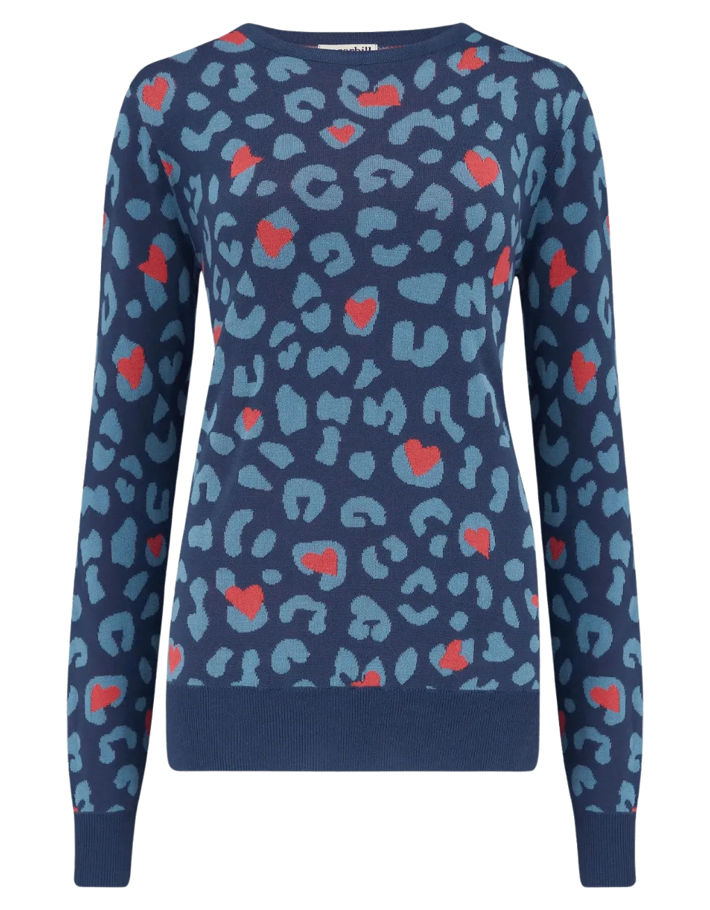 Jersey Callie Dark Grey Blue Heart Leopard - ECRU