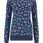 Jersey Callie Dark Grey Blue Heart Leopard - ECRU