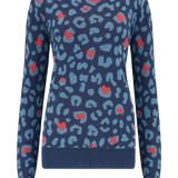 Jersey Callie Dark Grey Blue Heart Leopard - ECRU