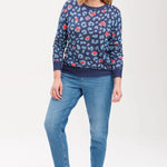 Jersey Callie Dark Grey Blue Heart Leopard - ECRU