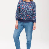 Jersey Callie Dark Grey Blue Heart Leopard - ECRU