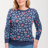 Jersey Callie Dark Grey Blue Heart Leopard - ECRU