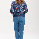 Jersey Callie Dark Grey Blue Heart Leopard - ECRU