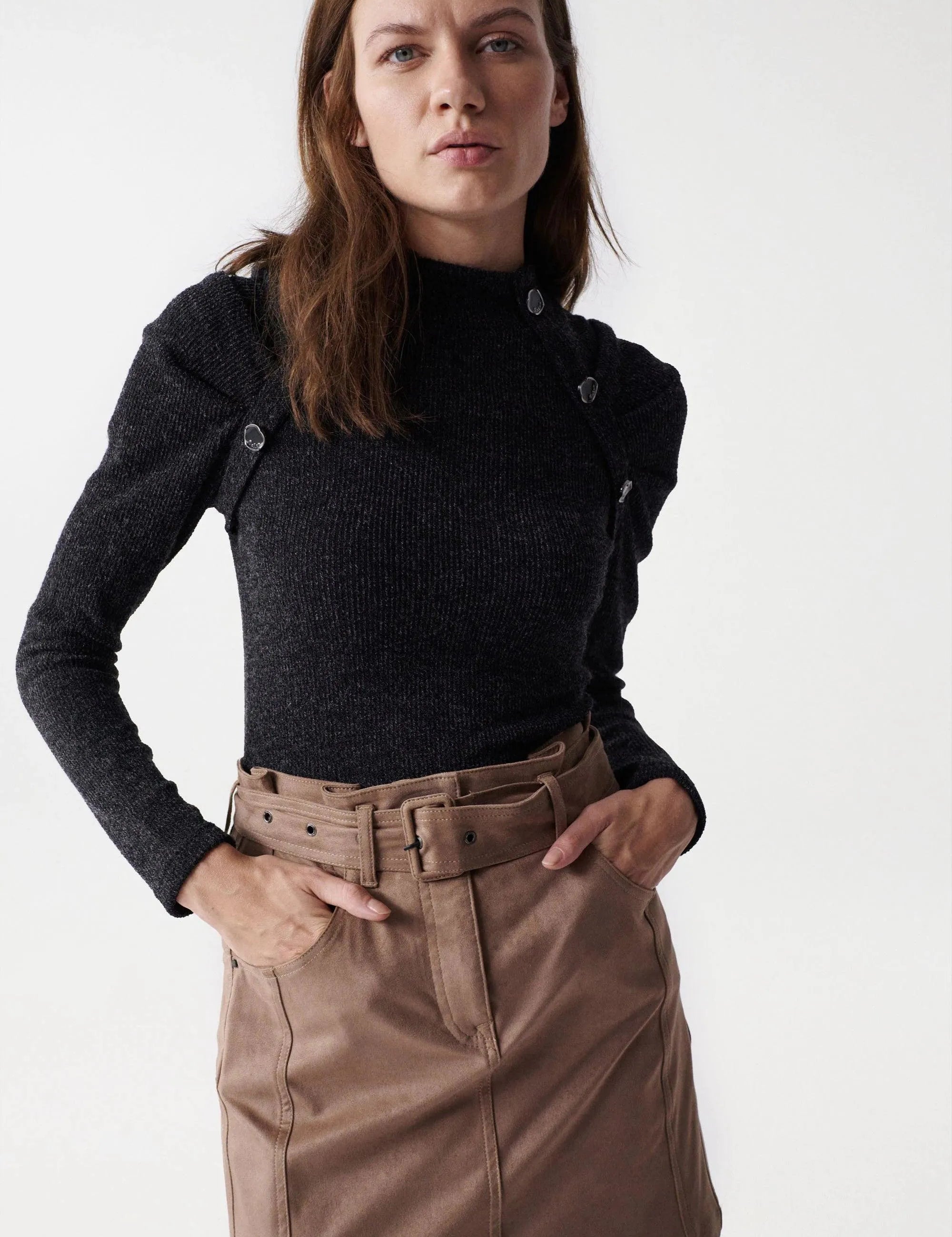 Jersey con botones en el cuello - ECRU