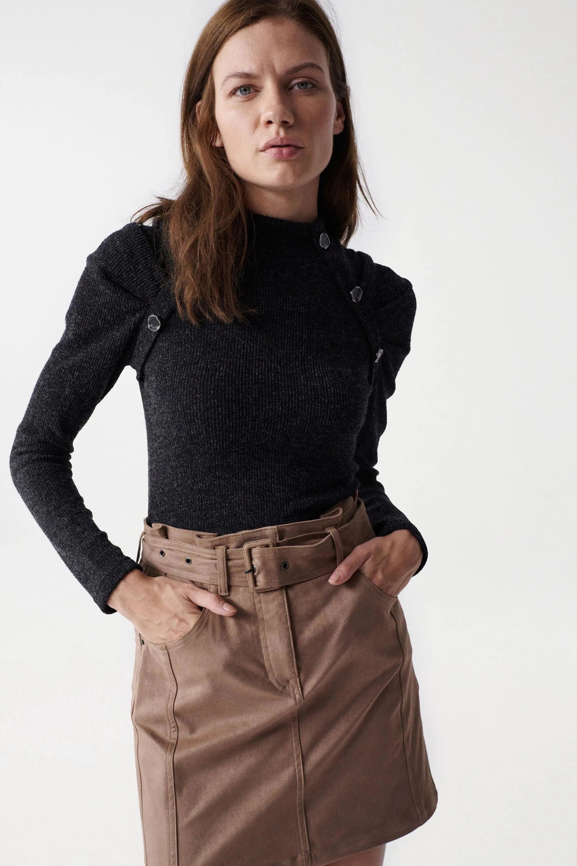 Jersey con botones en el cuello - ECRU