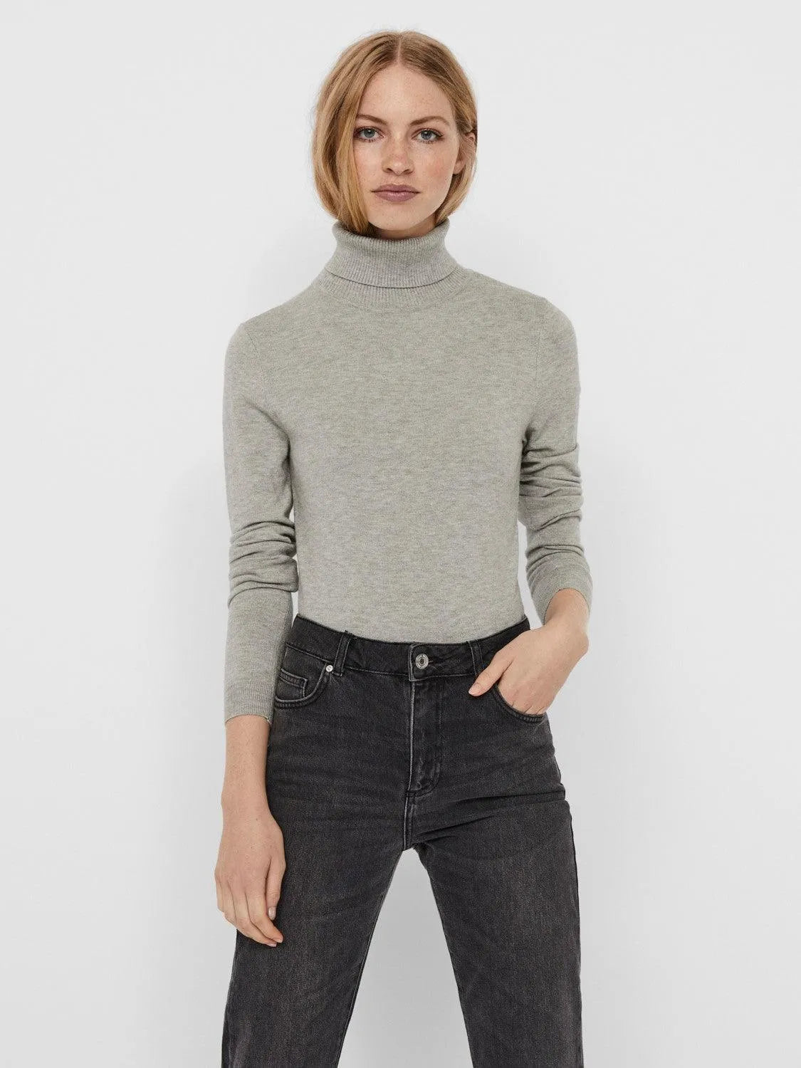 Jersey Cuello Alto Light Grey Melange Happiness - ECRU