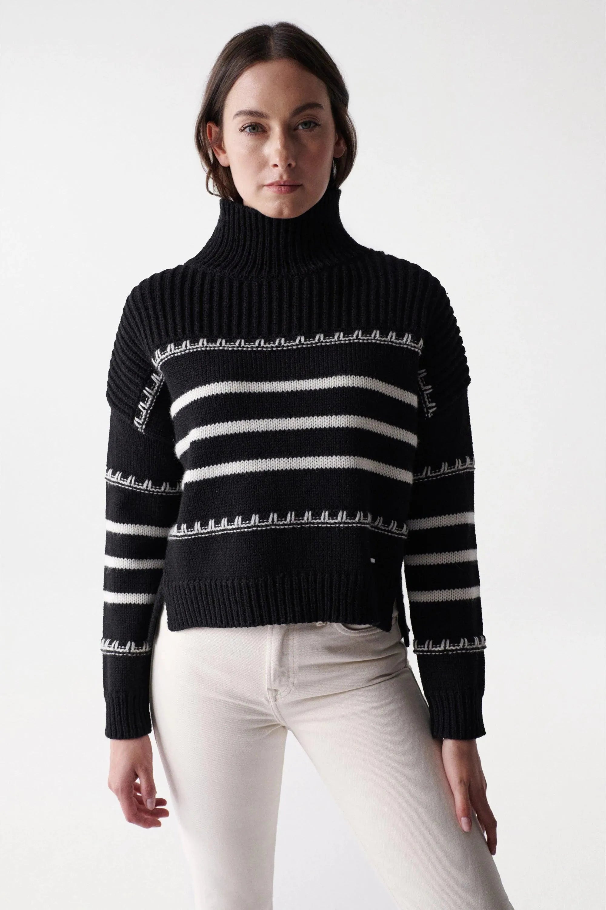 Jersey de punto grueso con rayas - ECRU