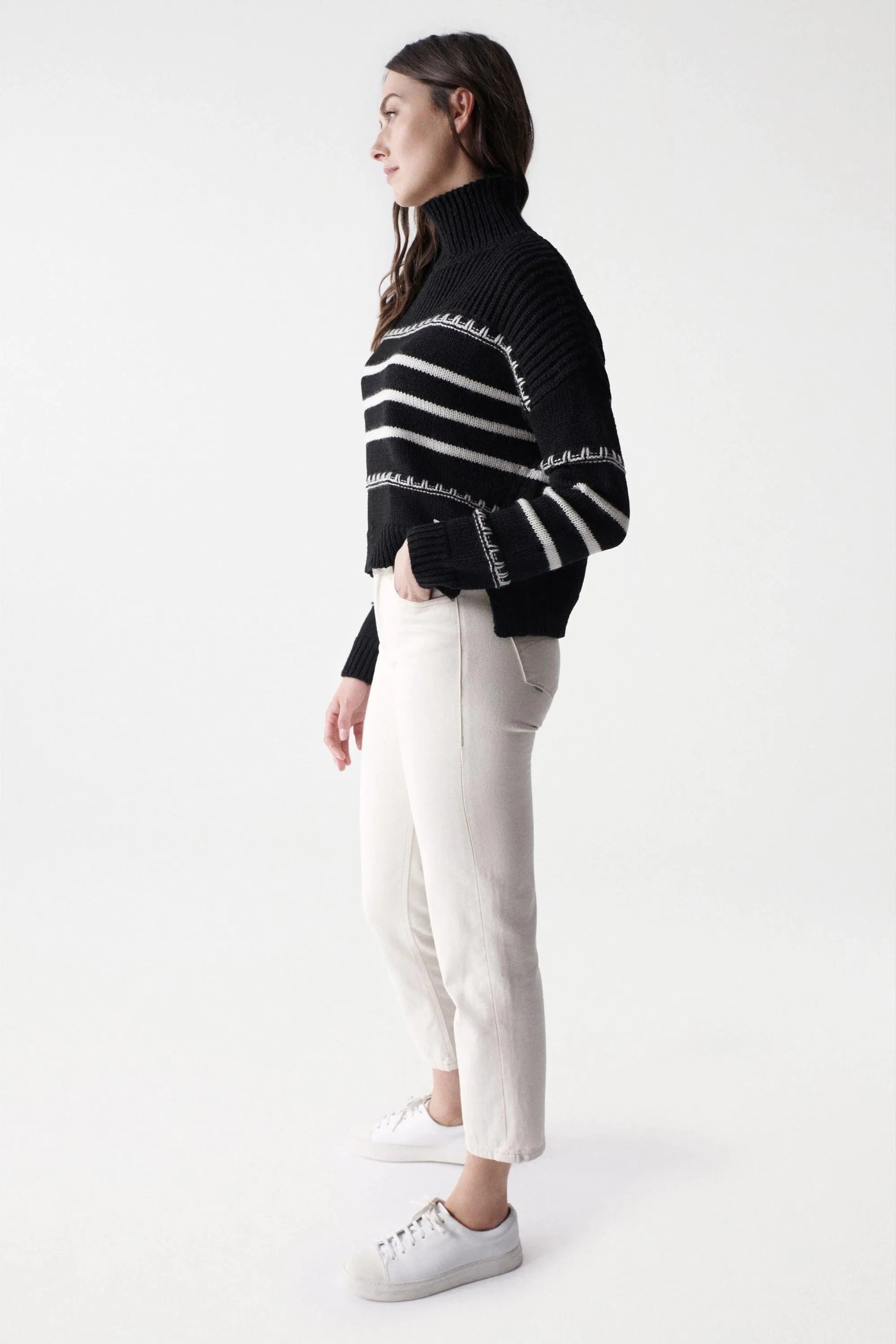 Jersey de punto grueso con rayas - ECRU