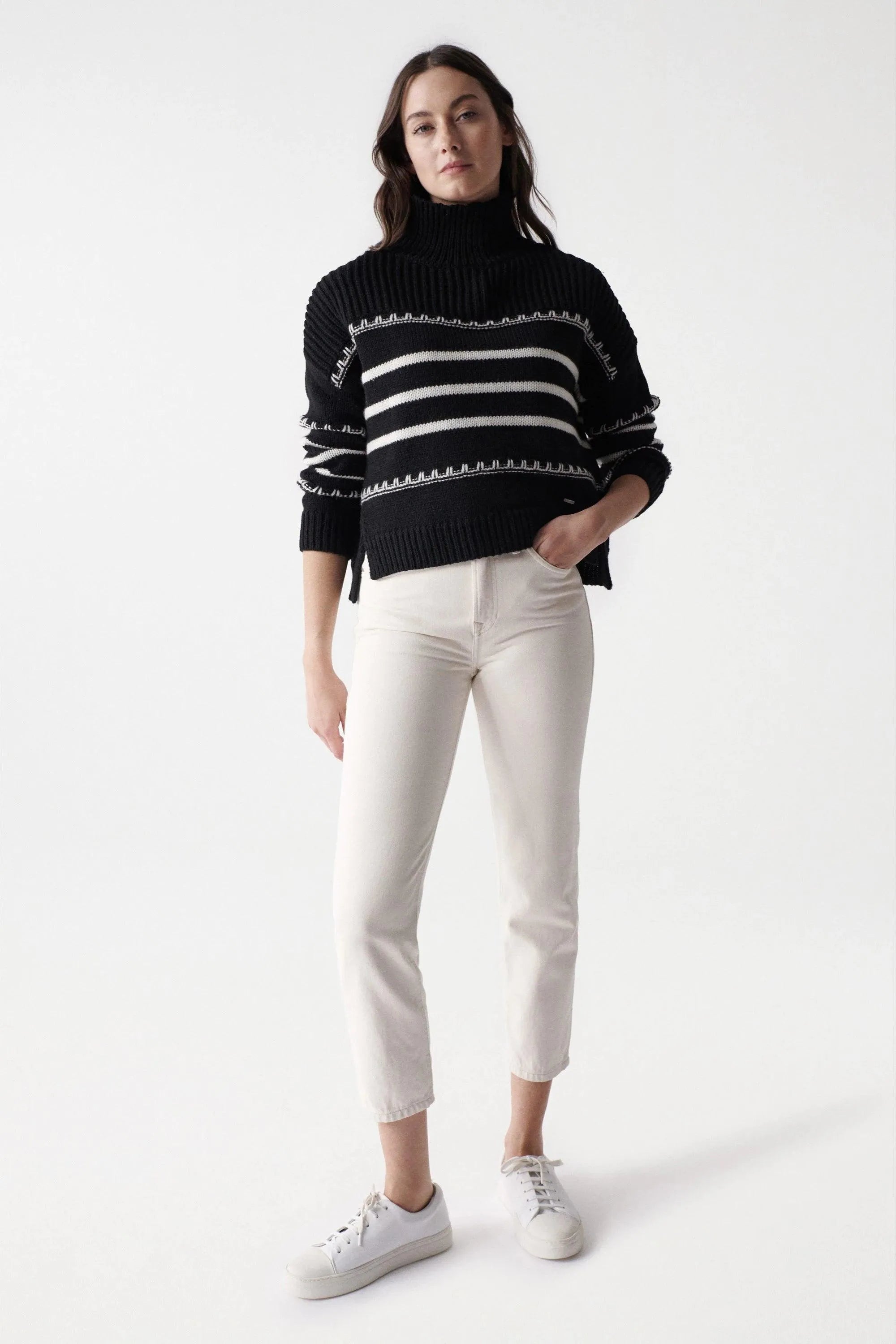 Jersey de punto grueso con rayas - ECRU