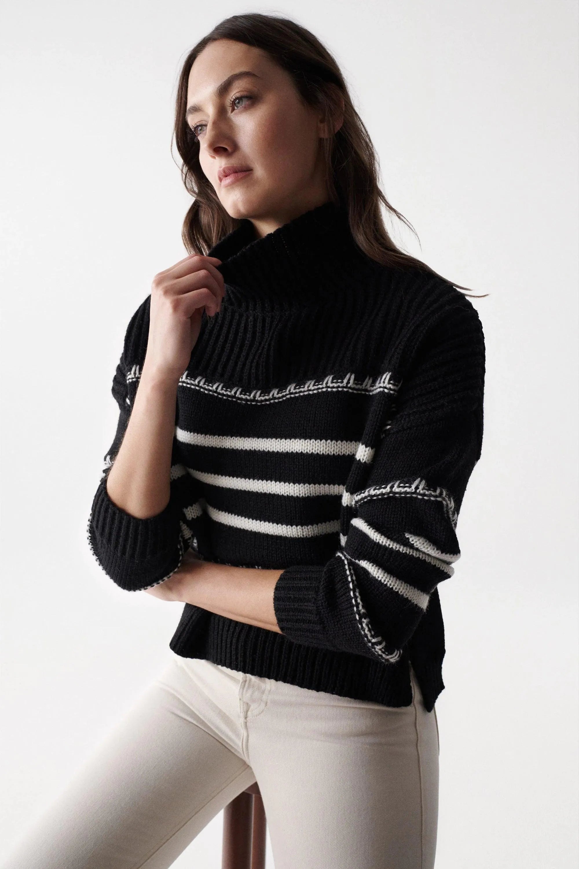 Jersey de punto grueso con rayas - ECRU