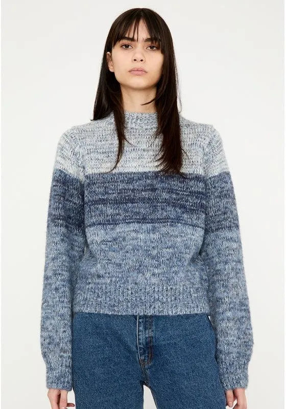 Jersey de punto tricolor con manga larga y cuello subido azul - ECRU