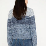 Jersey de punto tricolor con manga larga y cuello subido azul - ECRU