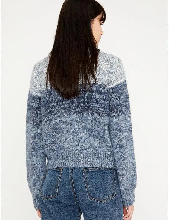 Jersey de punto tricolor con manga larga y cuello subido azul - ECRU