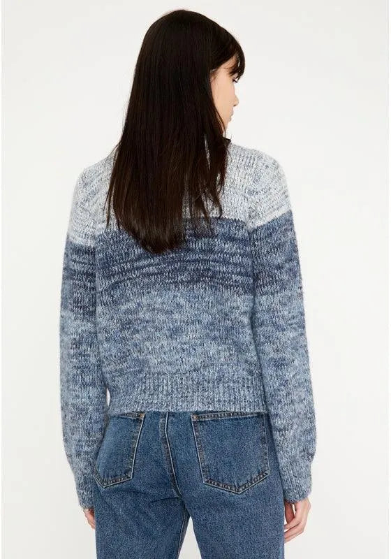 Jersey de punto tricolor con manga larga y cuello subido azul - ECRU