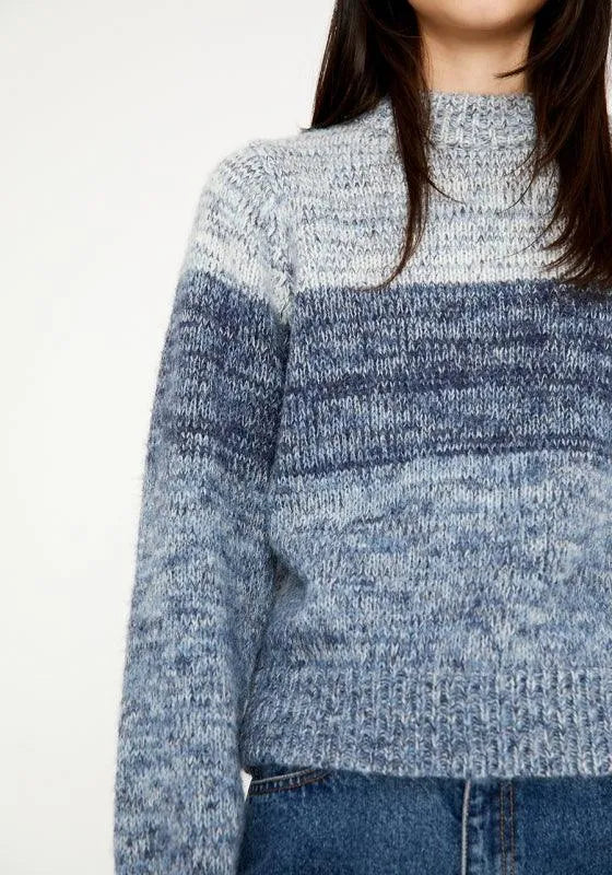 Jersey de punto tricolor con manga larga y cuello subido azul - ECRU