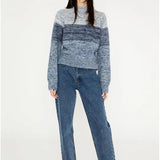 Jersey de punto tricolor con manga larga y cuello subido azul - ECRU