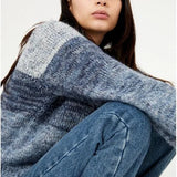 Jersey de punto tricolor con manga larga y cuello subido azul - ECRU