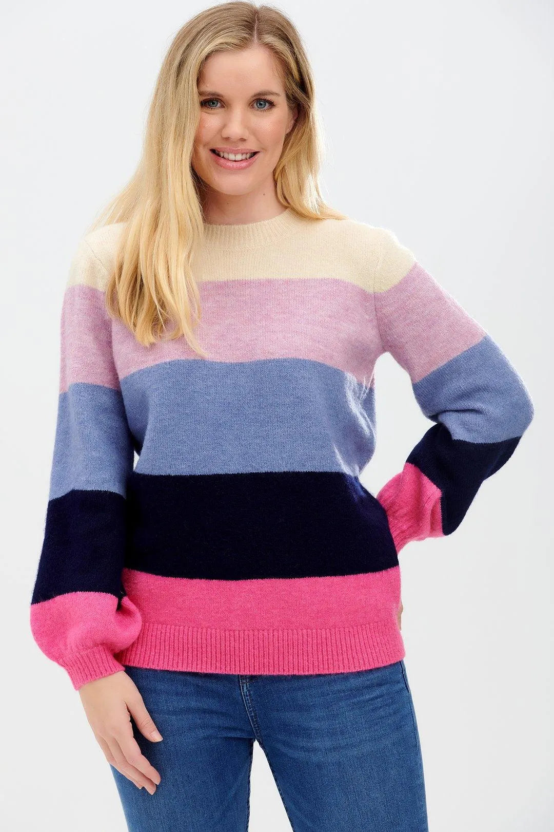 Jersey Debbie Multi, Block Stripes - ECRU