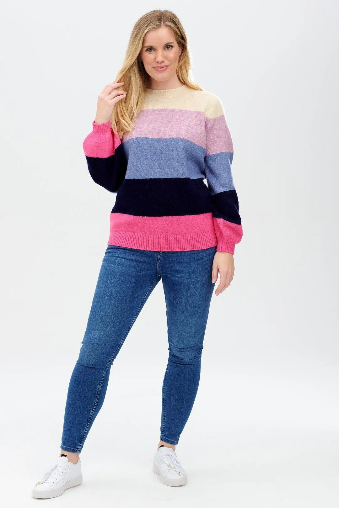 Jersey Debbie Multi, Block Stripes - ECRU