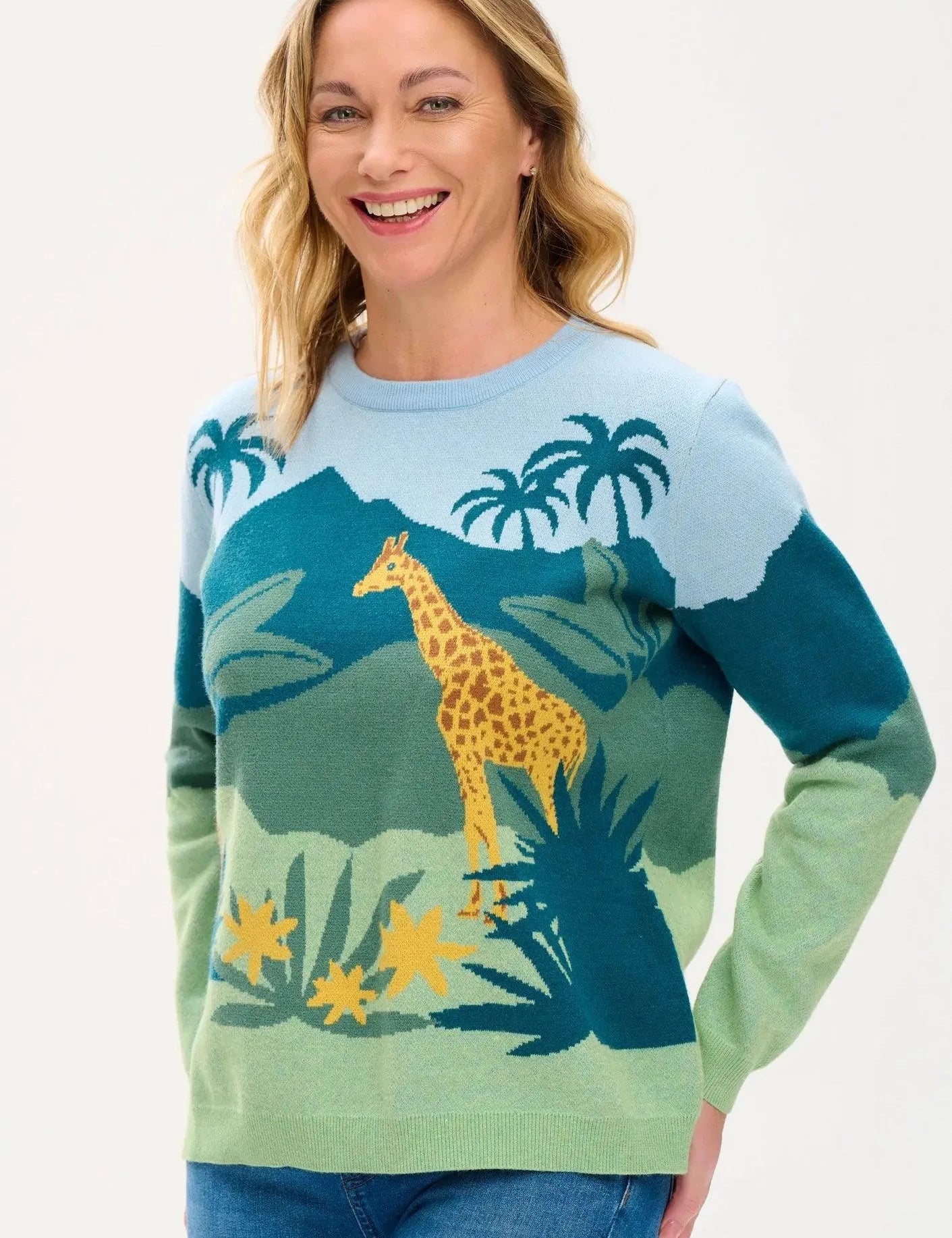 Jersey Janie Multi Jungle Scene - ECRU