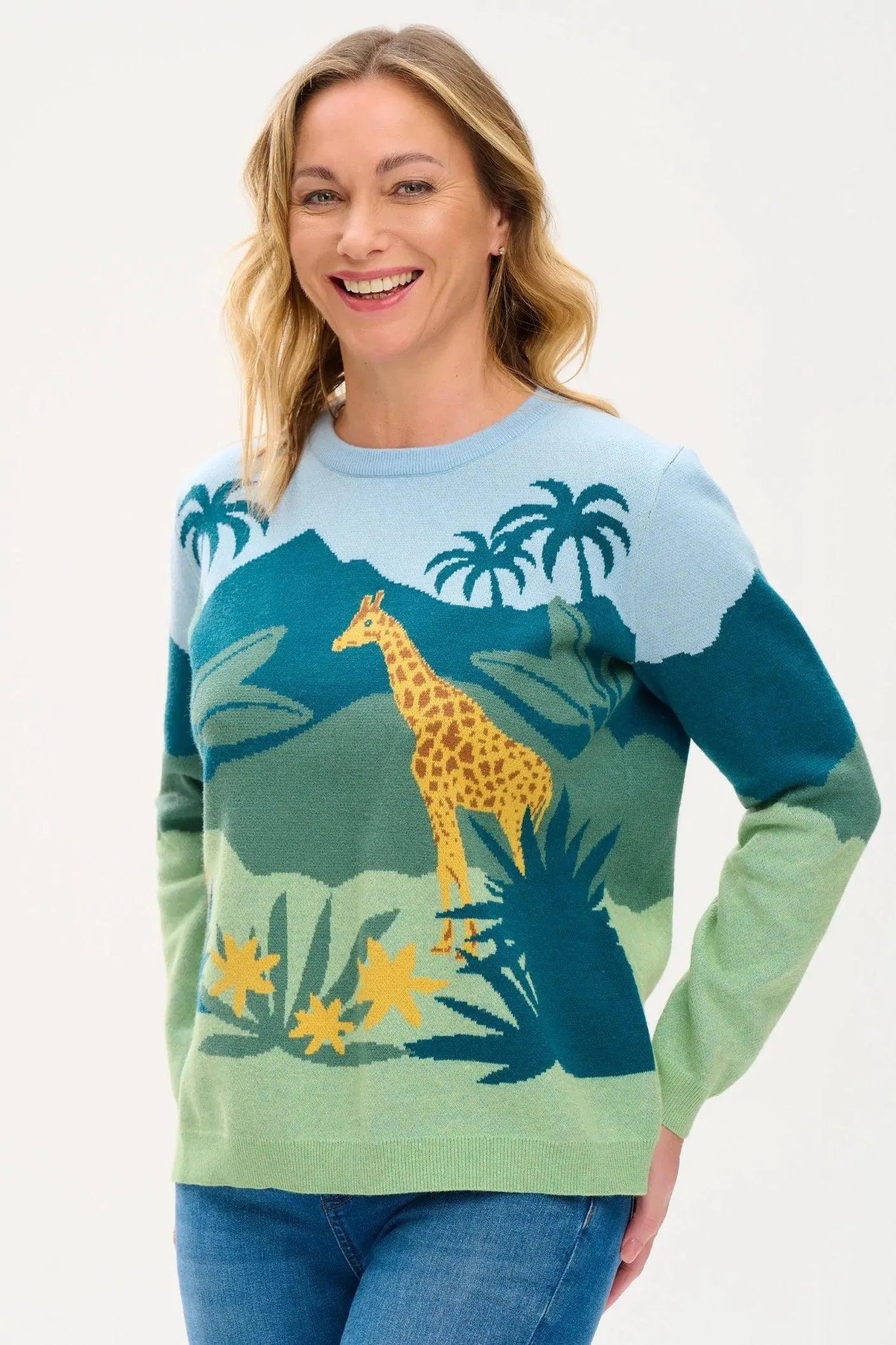 Jersey Janie Multi Jungle Scene - ECRU