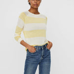 Jersey Lina a rayas de cuello redondo - ECRU