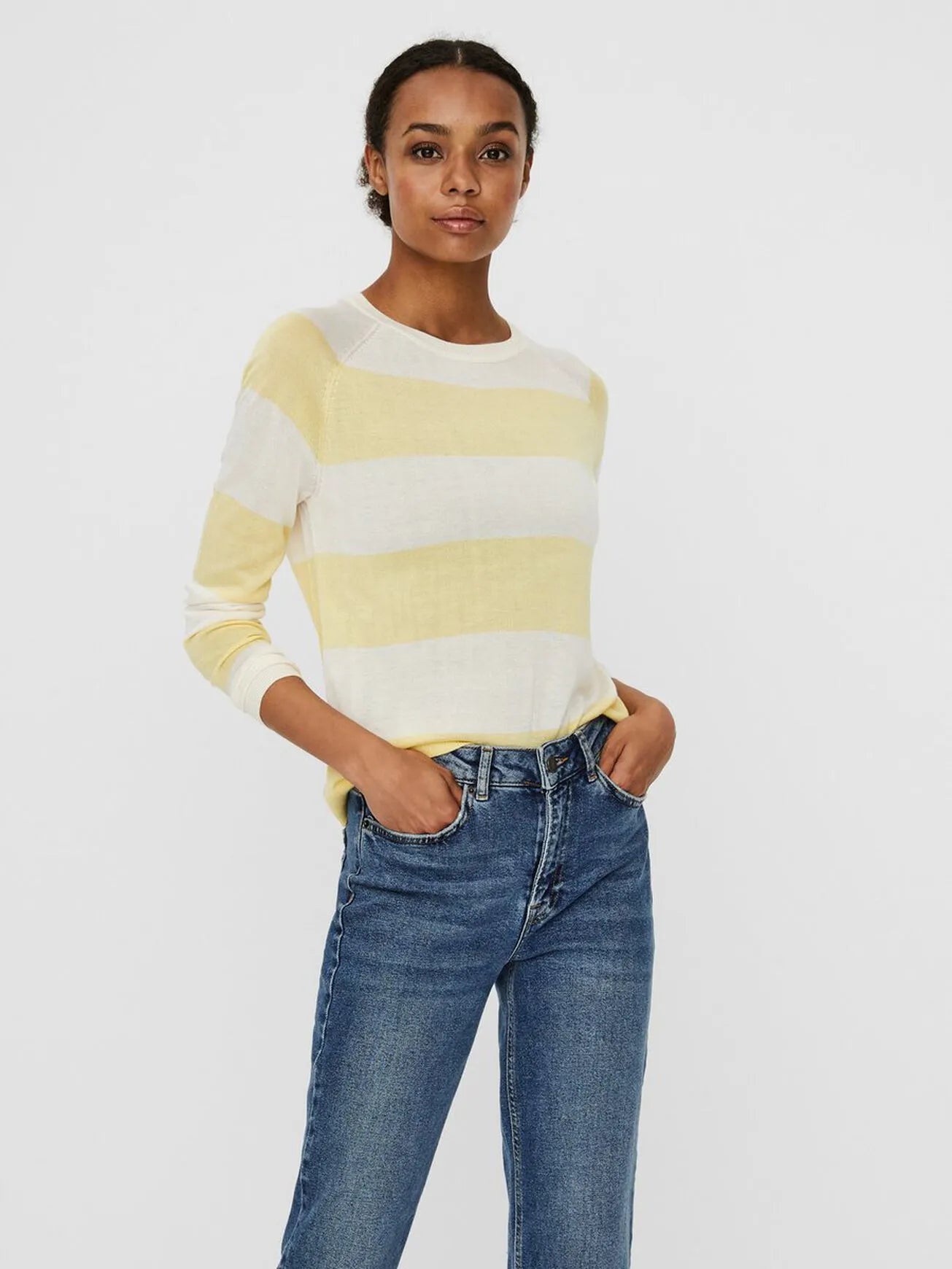 Jersey Lina a rayas de cuello redondo - ECRU