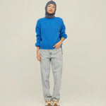 Jersey Liso Manga Abullonada Azul - ECRU