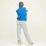 Jersey Liso Manga Abullonada Azul - ECRU