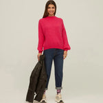 Jersey Liso Manga Abullonada Fucsia - ECRU