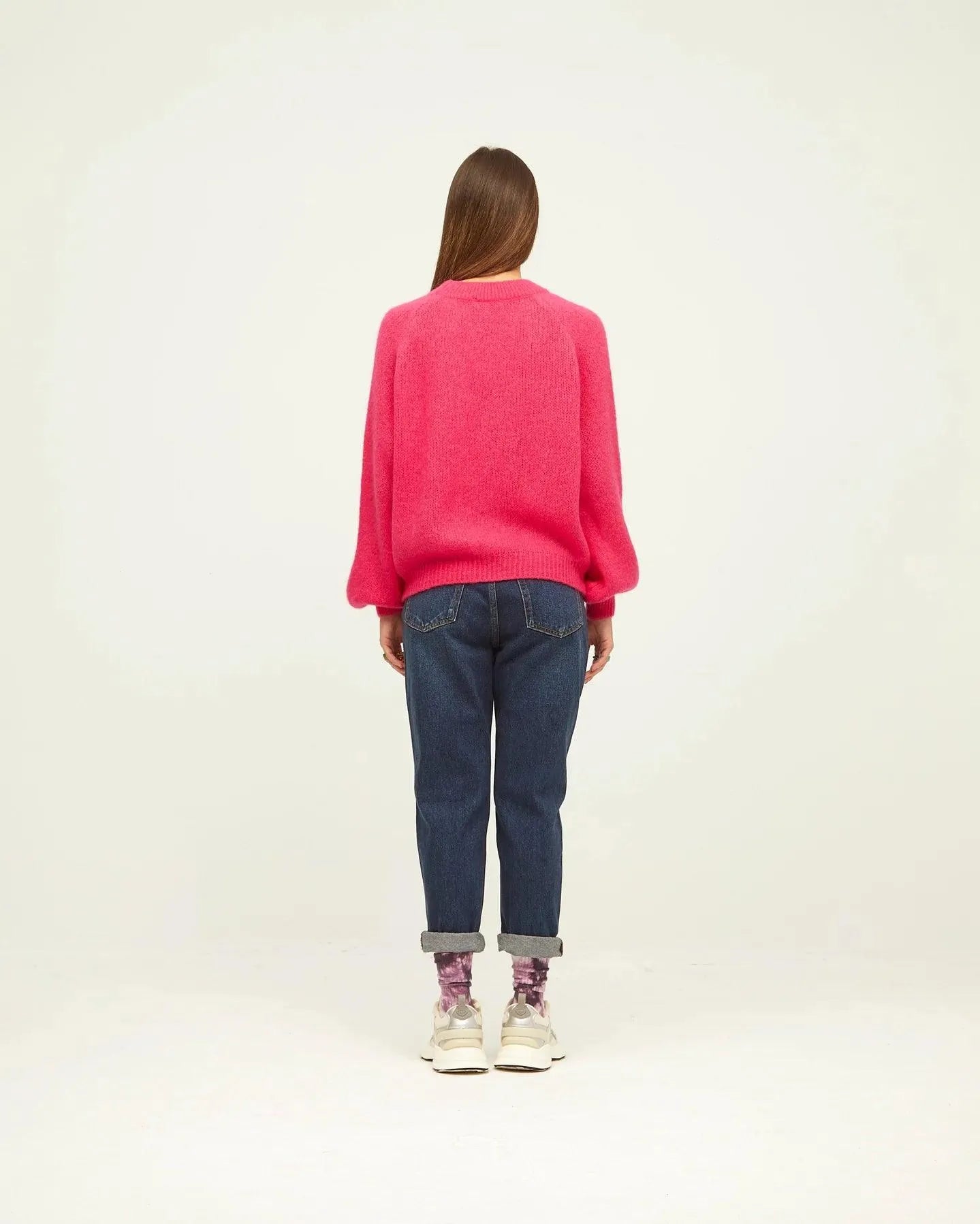 Jersey Liso Manga Abullonada Fucsia - ECRU