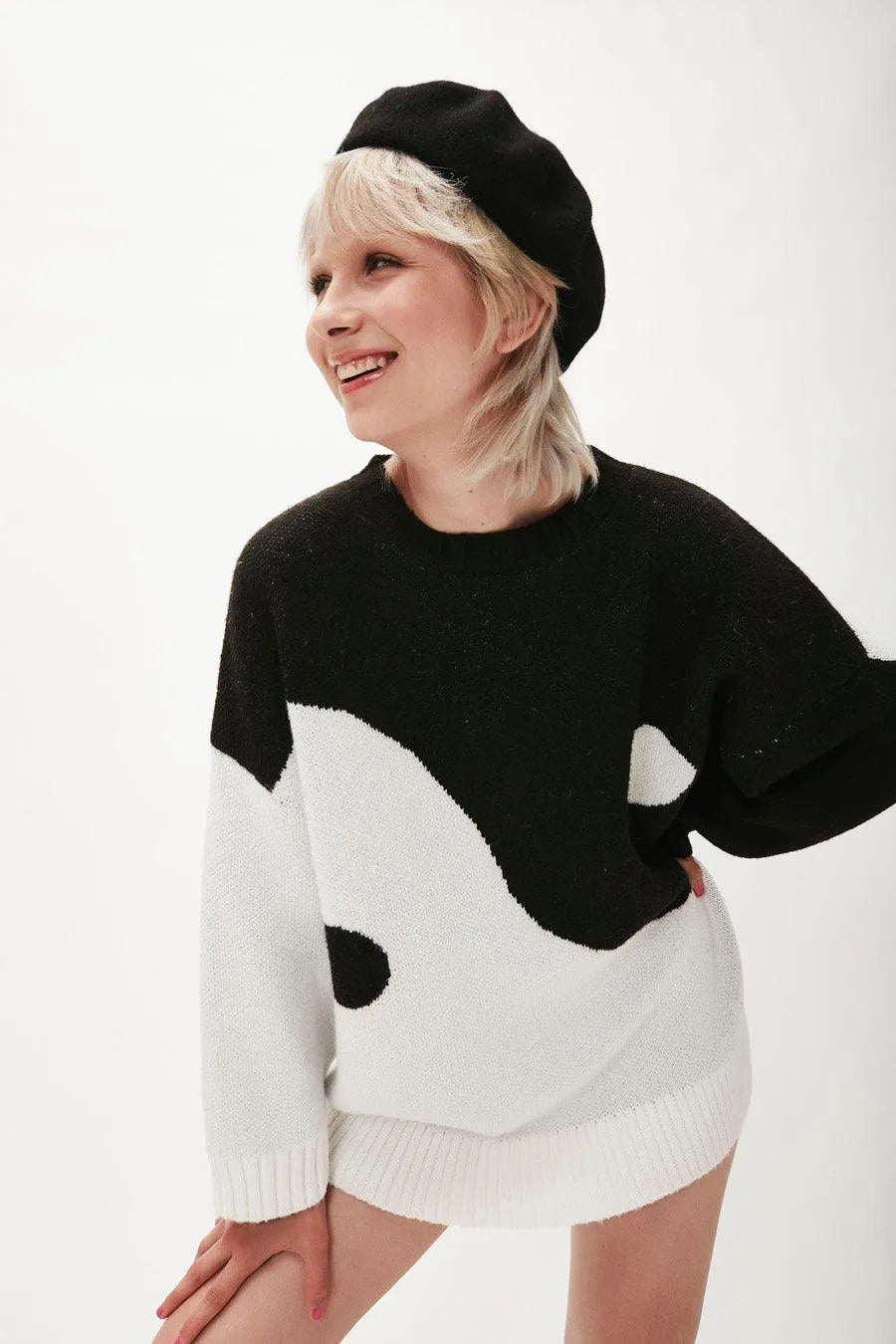 Jersey oversize ying yang - ECRU