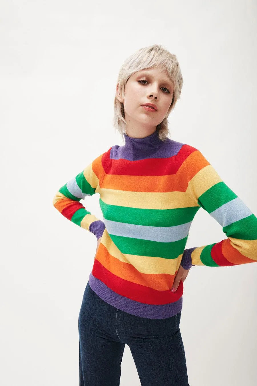 Jersey perkins rayas arcoiris - ECRU